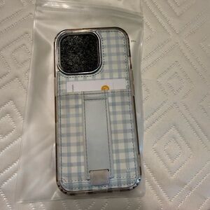 Plaid Phone Case with Card Holder - Blue